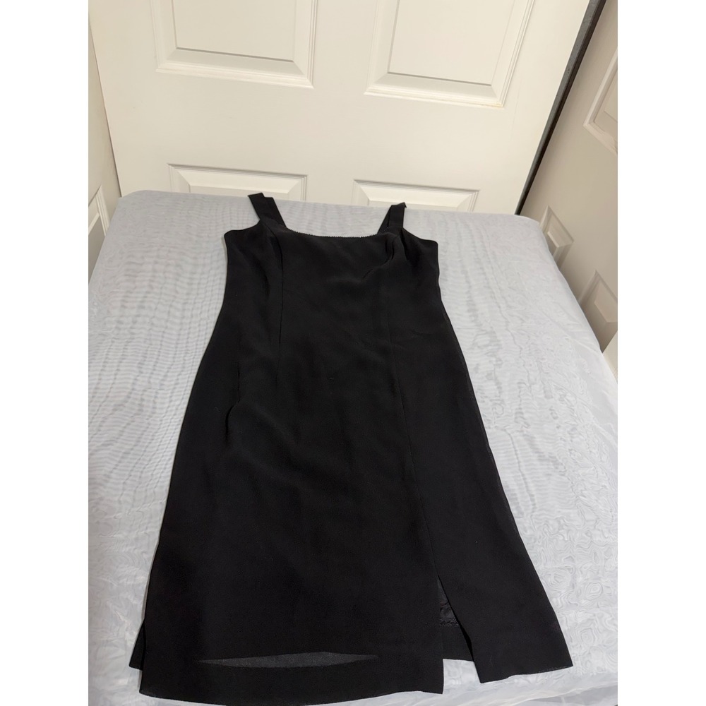 JR Nites by Caliendo Black Beaded Square‎ Neck Sheath Dress Petite 6P Vintage